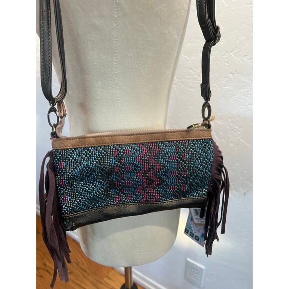 Catchfly Beaded Suede Fringe Crossbody Bag New With Tags - Picture 5 of 10